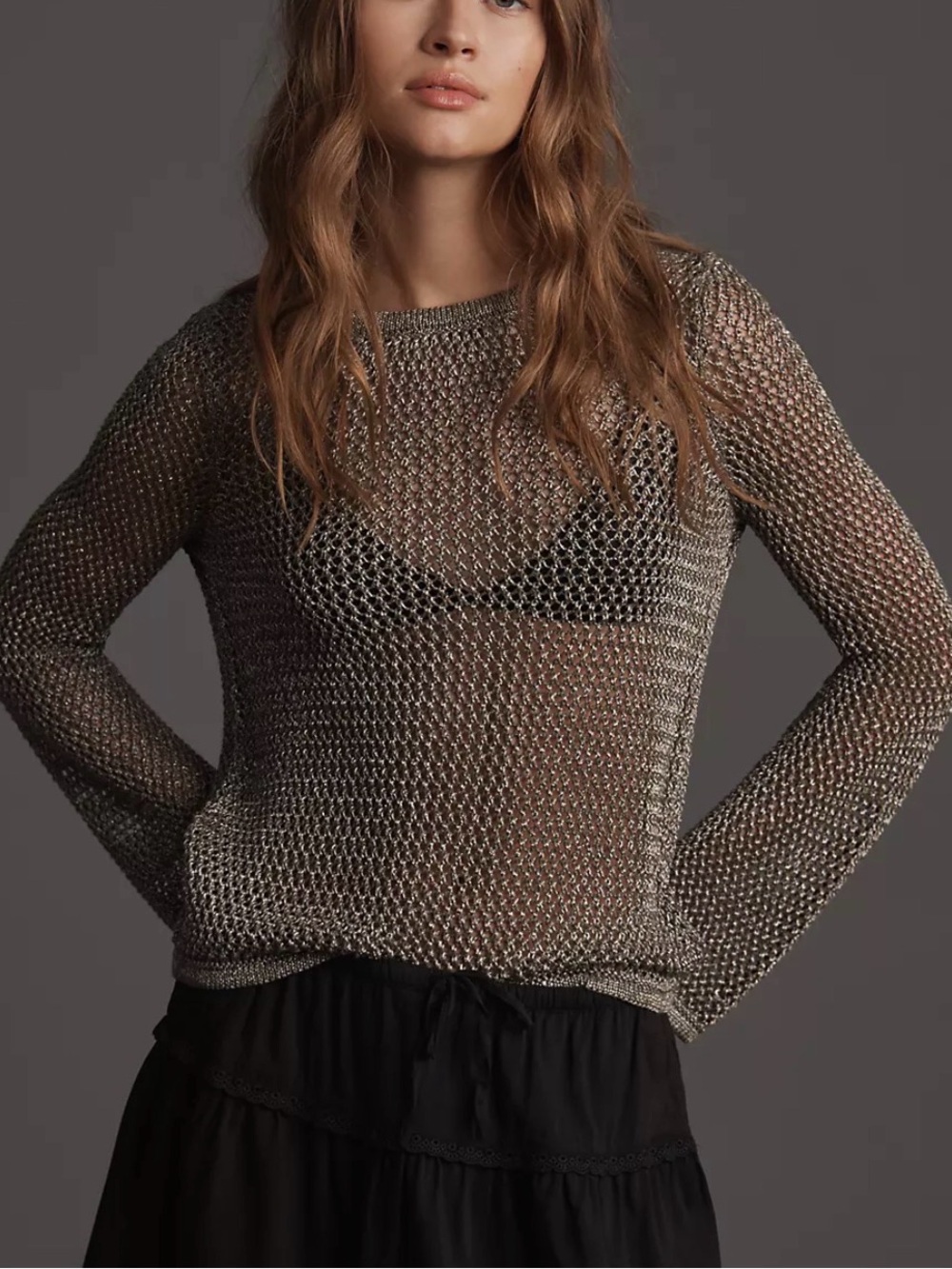 By Anthropologie Metallic Open-Stitch Sweater Size XS